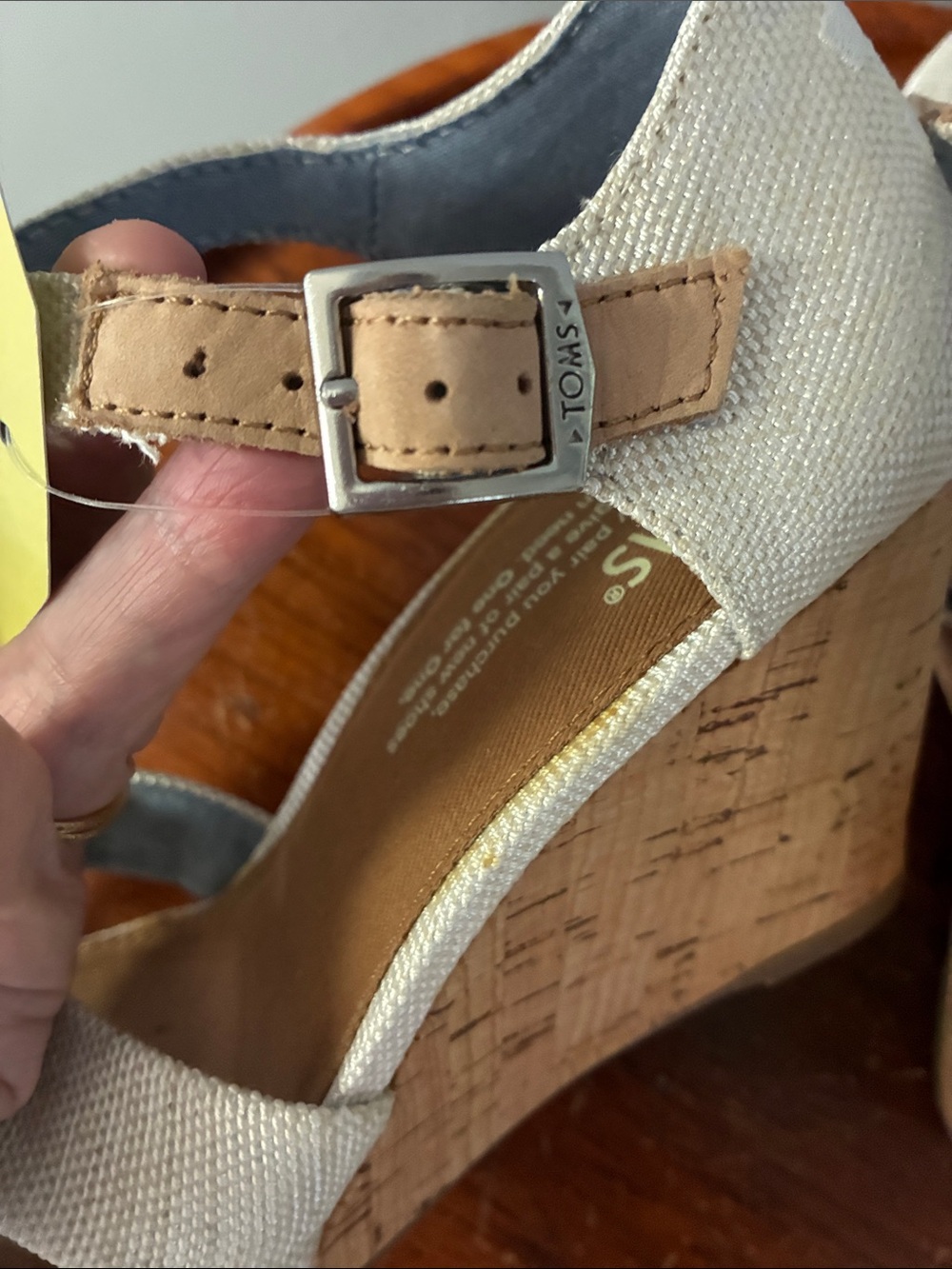 Toms Cream Crossed-Strap Wedge Sandals with Tan Buckle - Picture 6 of 7